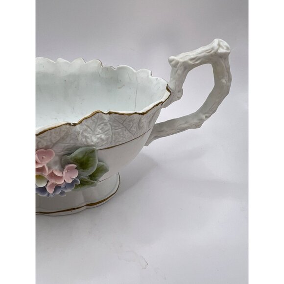 Antique Lefton Oval Bowl W/ Handles, Raised Flowers No Chips - Picture 3 of 7